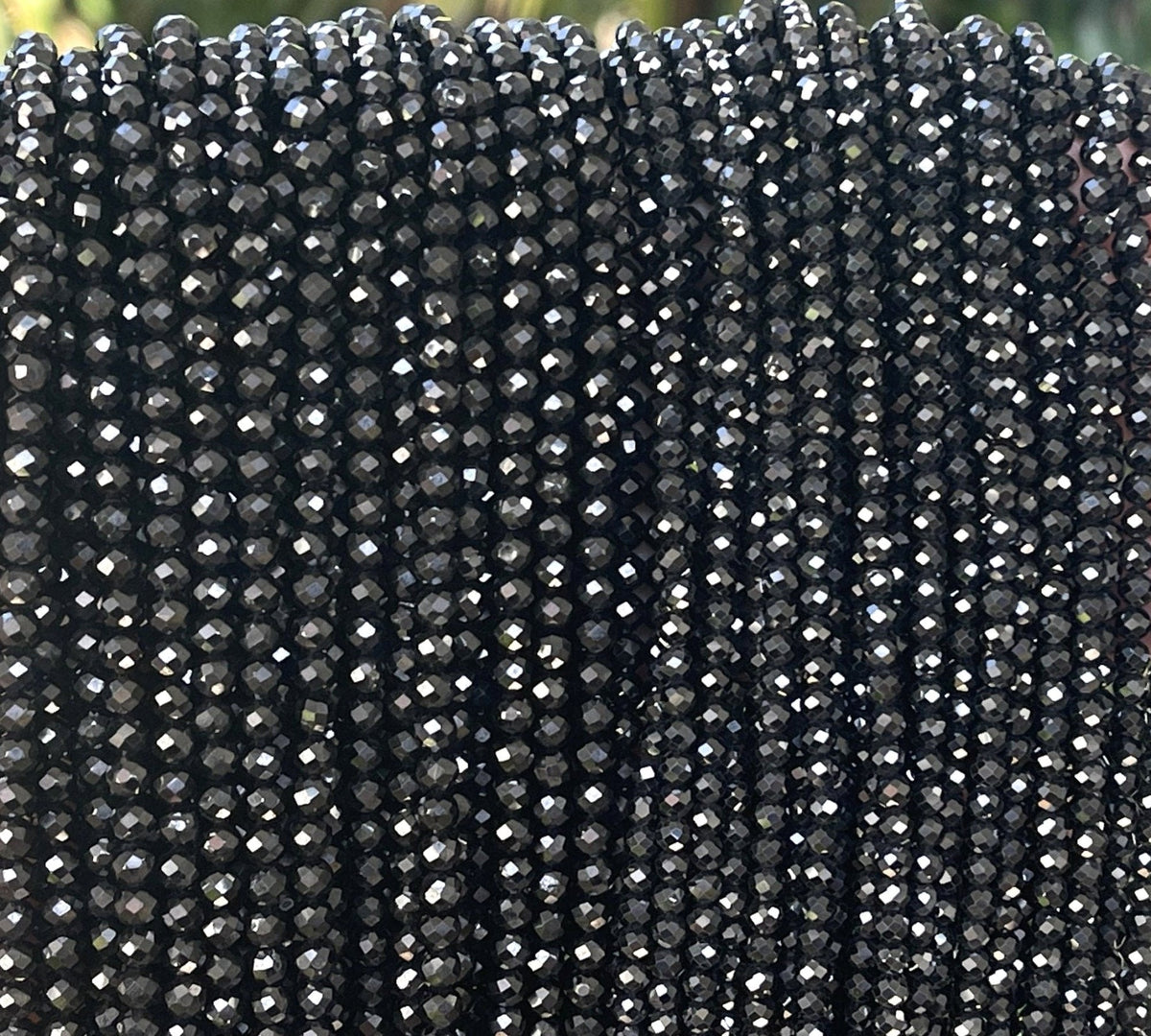 Black Spinel 3mm 4mm faceted round gemstone beads 15.5" strand - Oz Beads 