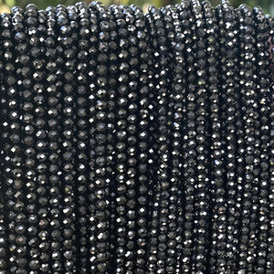 Black Spinel 3mm 4mm faceted round gemstone beads 15.5" strand - Oz Beads 