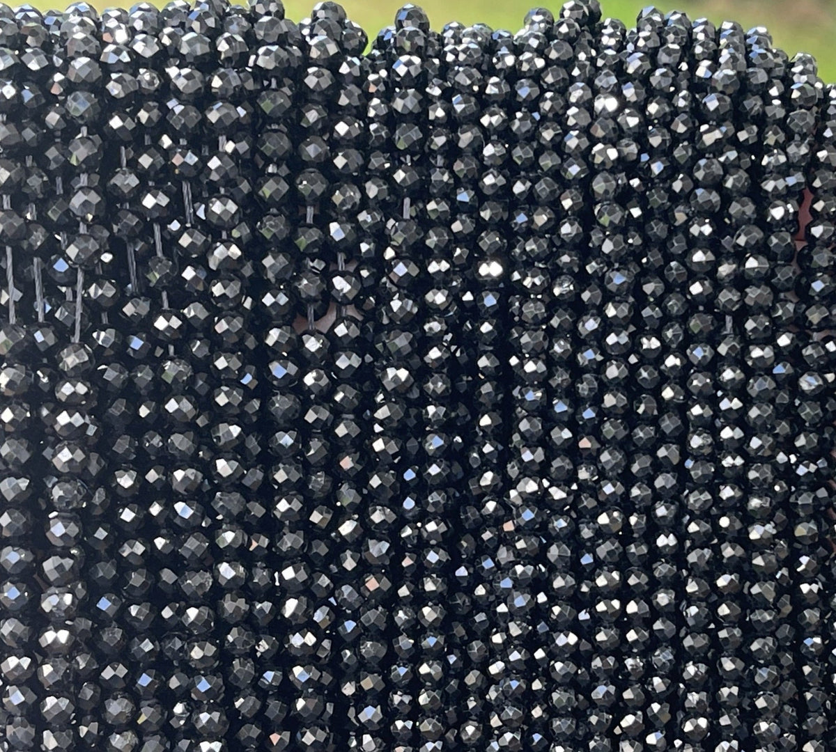 Black Tourmaline 3mm 4mm faceted round natural gemstone beads 15.5" strand - Oz Beads 