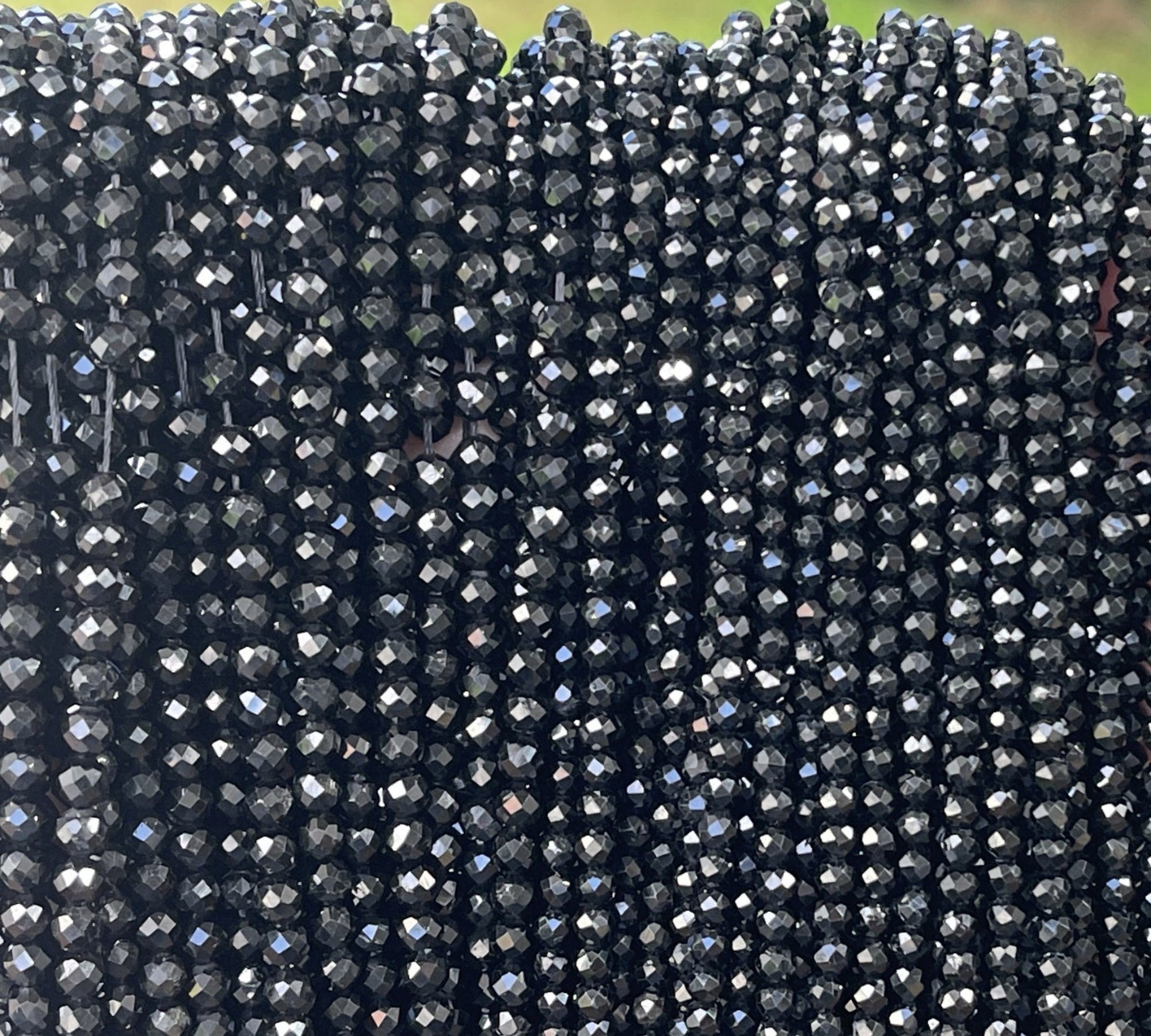 Black Tourmaline 3mm 4mm faceted round natural gemstone beads 15.5" strand - Oz Beads 