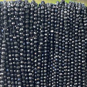 Black Tourmaline 3mm 4mm faceted round natural gemstone beads 15.5" strand - Oz Beads 
