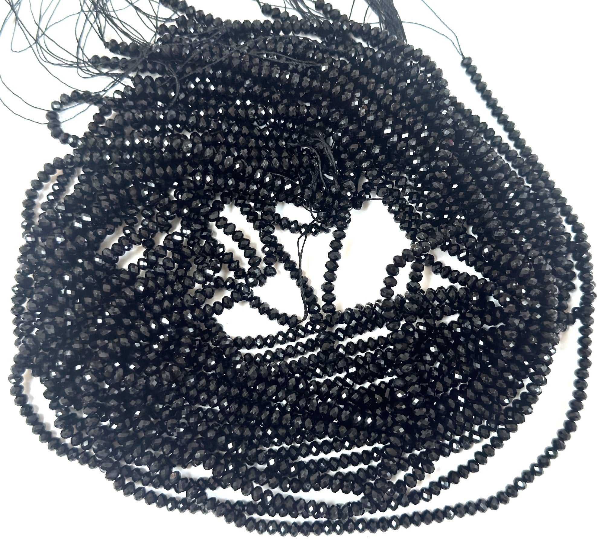Black Tourmaline 3x4mm faceted rondelle gemstone beads 15.5" strand - Oz Beads 