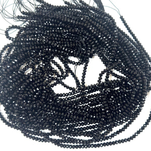 Black Tourmaline 3x4mm faceted rondelle gemstone beads 15.5" strand - Oz Beads 