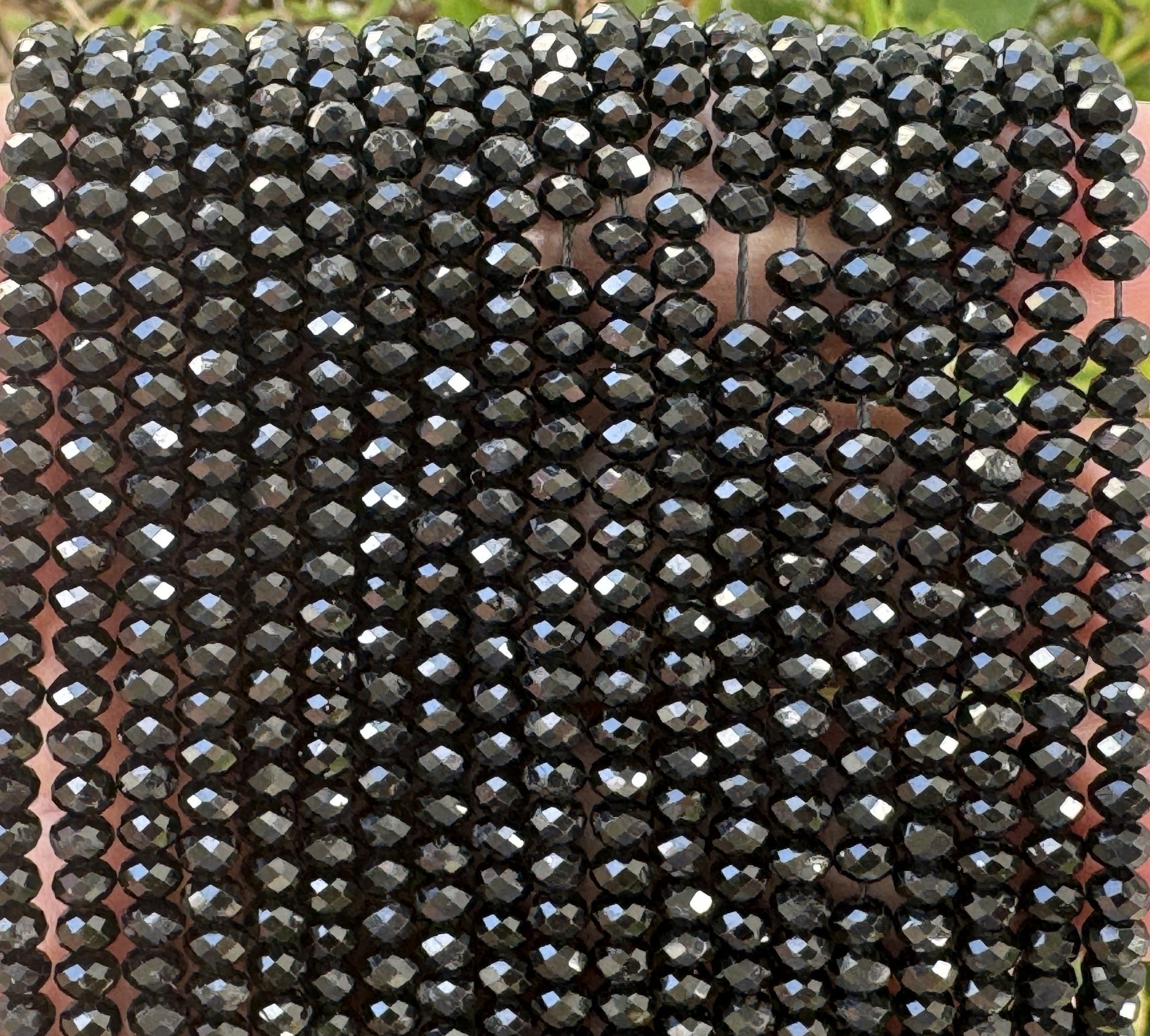 Black Tourmaline 3x4mm faceted rondelle gemstone beads 15.5" strand - Oz Beads 