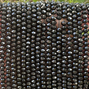Black Tourmaline 3x4mm faceted rondelle gemstone beads 15.5" strand - Oz Beads 