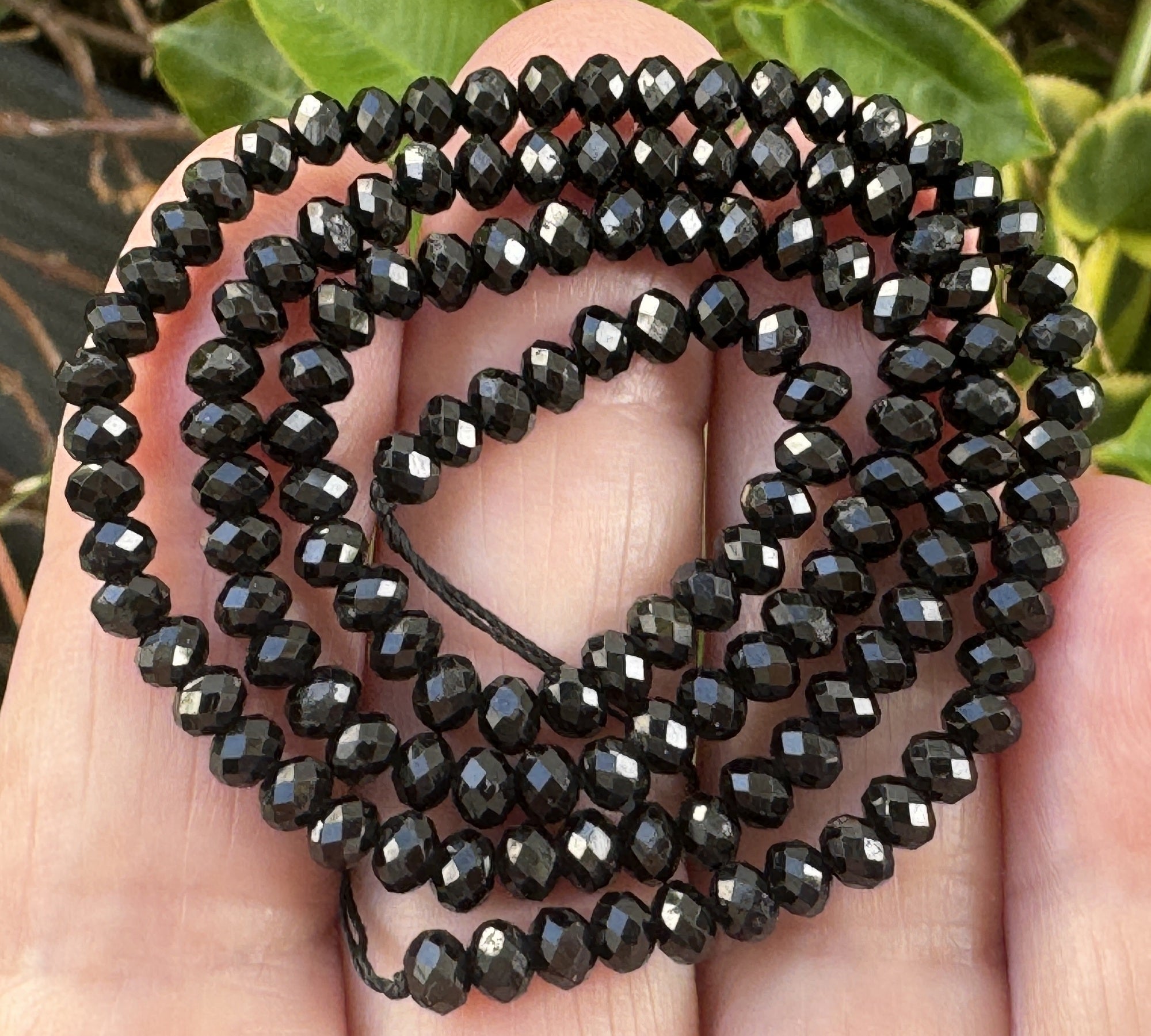 Black Tourmaline 3x4mm faceted rondelle gemstone beads 15.5" strand - Oz Beads 