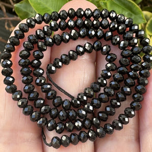 Black Tourmaline 3x4mm faceted rondelle gemstone beads 15.5" strand - Oz Beads 