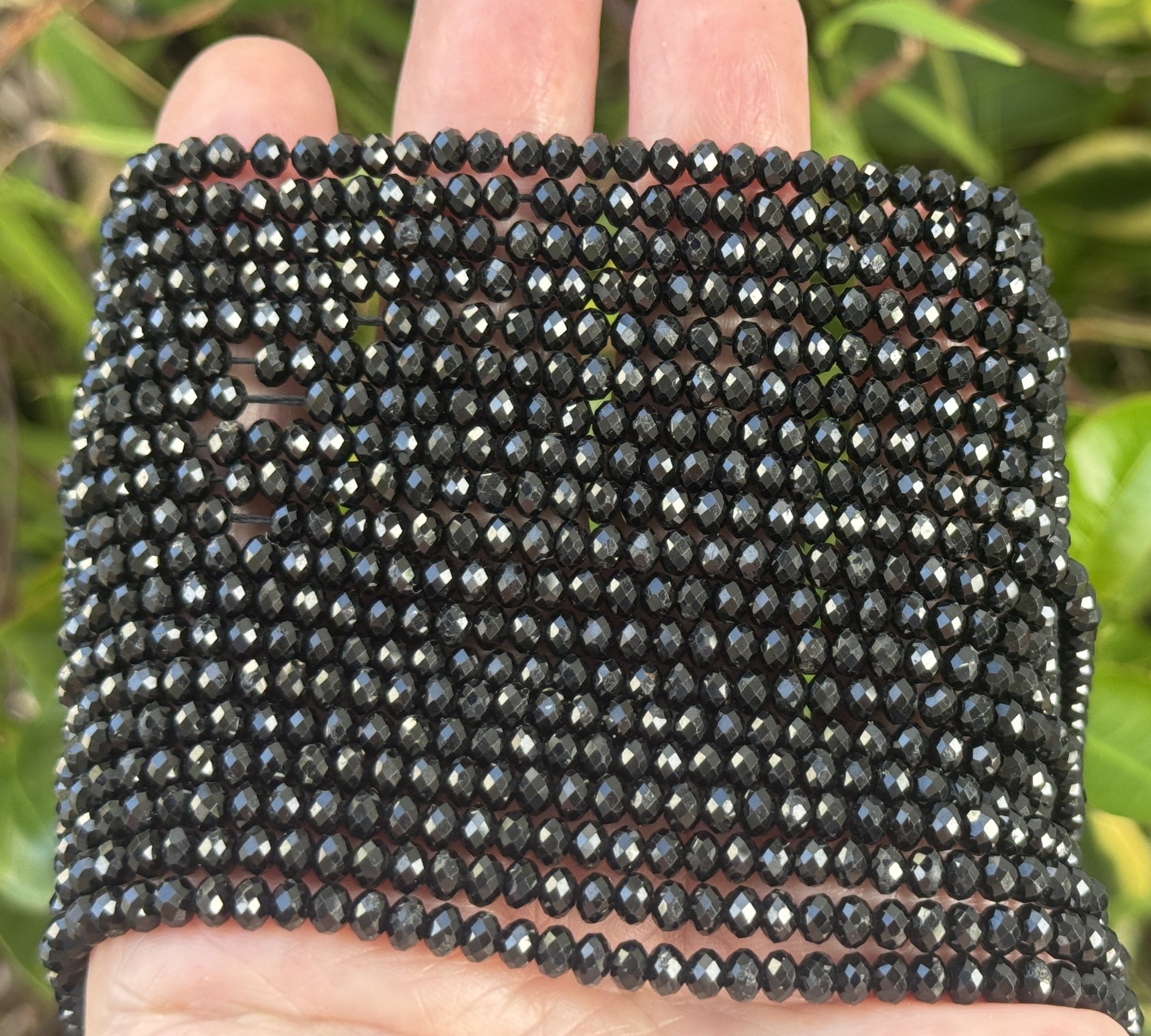 Black Tourmaline 3x4mm faceted rondelle gemstone beads 15.5" strand - Oz Beads 