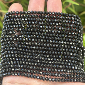 Black Tourmaline 3x4mm faceted rondelle gemstone beads 15.5" strand - Oz Beads 