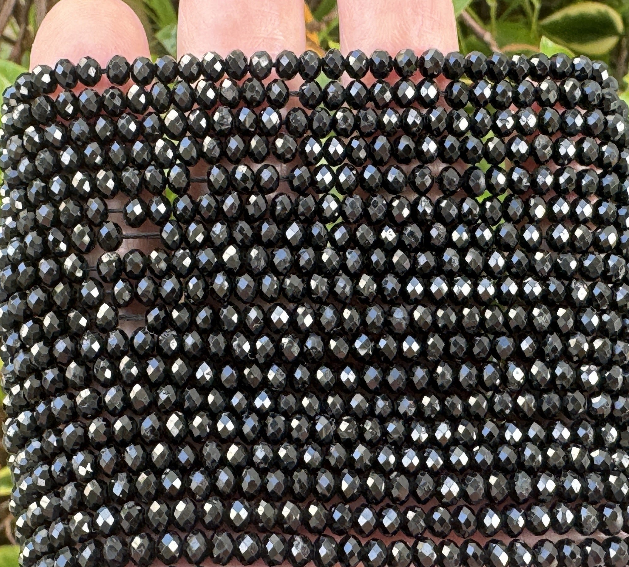 Black Tourmaline 3x4mm faceted rondelle gemstone beads 15.5" strand - Oz Beads 