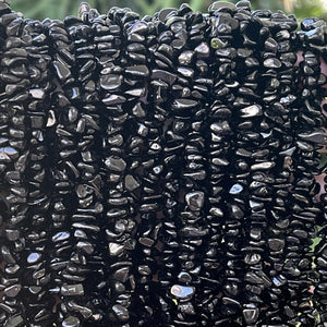 Black Tourmaline 6-8mm chip beads natural gemstone chips 32" strand - Oz Beads 