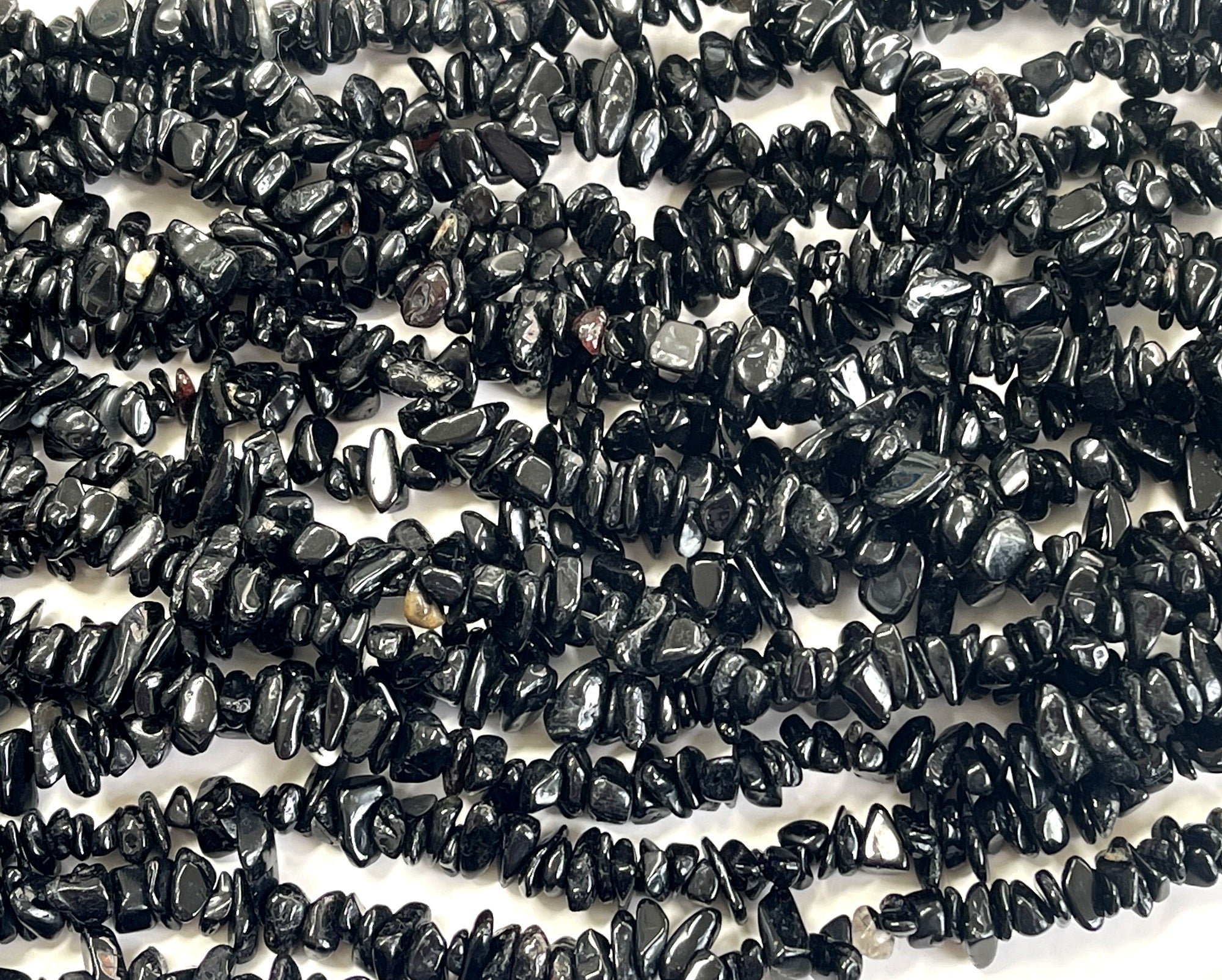 Black Tourmaline 6-8mm chip beads natural gemstone chips 32" strand - Oz Beads 