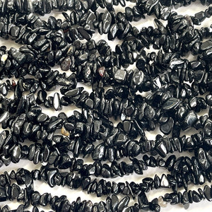 Black Tourmaline 6-8mm chip beads natural gemstone chips 32" strand - Oz Beads 