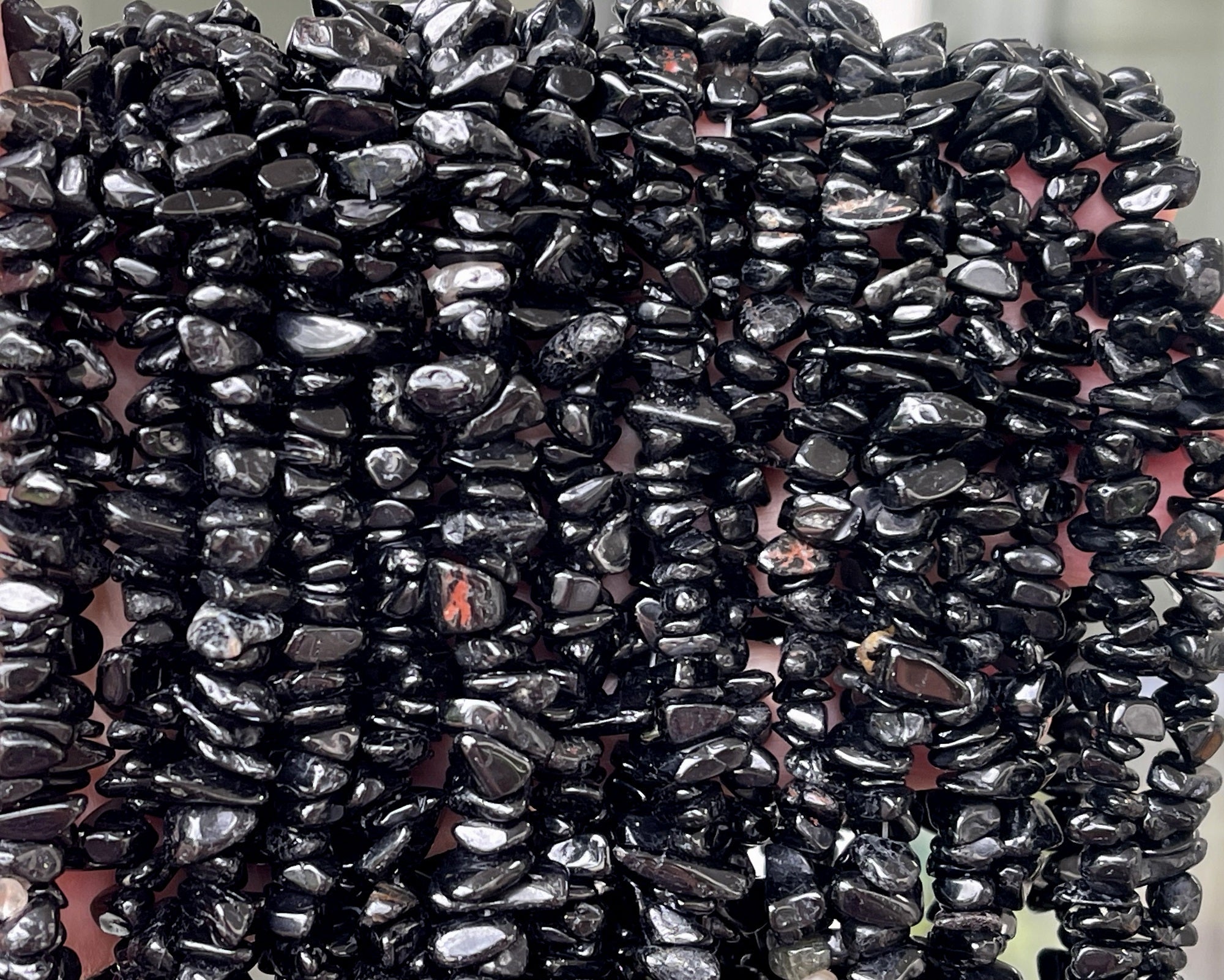 Black Tourmaline 6-8mm chip beads natural gemstone chips 32" strand - Oz Beads 