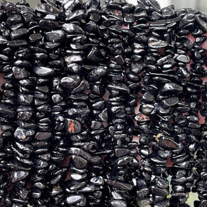 Black Tourmaline 6-8mm chip beads natural gemstone chips 32" strand - Oz Beads 