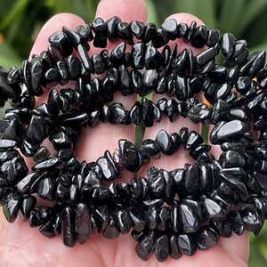 Black Tourmaline 6-8mm chip beads natural gemstone chips 32" strand - Oz Beads 