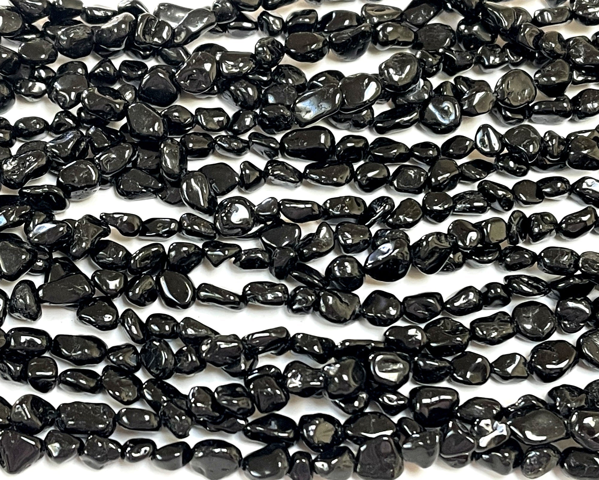 Black Tourmaline 6-8mm nuggets natural gemstone beads 16" strand - Oz Beads 
