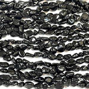 Black Tourmaline 6-8mm nuggets natural gemstone beads 16" strand - Oz Beads 