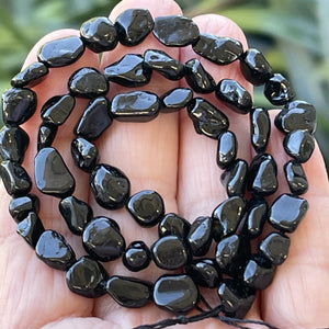 Black Tourmaline 6-8mm nuggets natural gemstone beads 16" strand - Oz Beads 