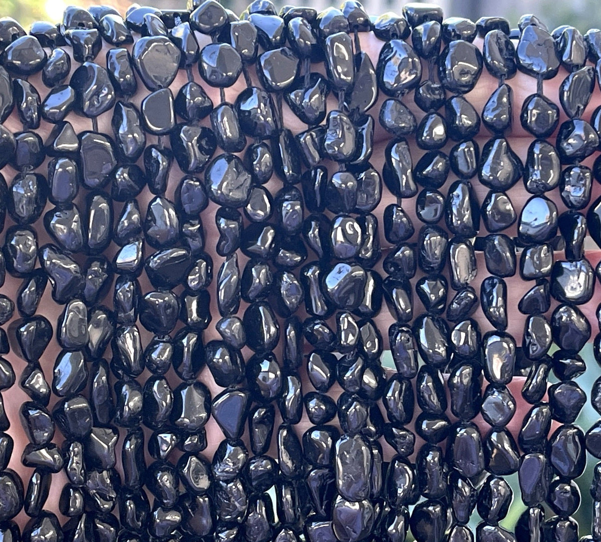 Black Tourmaline 6-8mm nuggets natural gemstone beads 16" strand - Oz Beads 