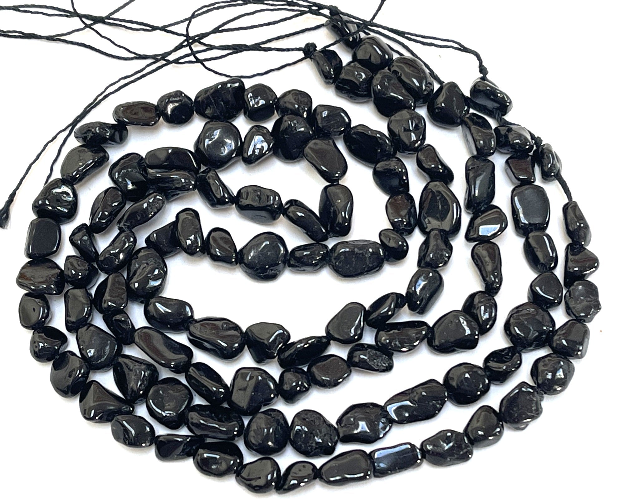 Black Tourmaline 6-8mm nuggets natural gemstone beads 16" strand - Oz Beads 