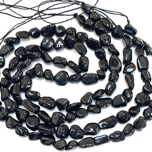 Black Tourmaline 6-8mm nuggets natural gemstone beads 16" strand - Oz Beads 