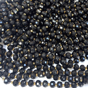 Black Tourmaline 6x8mm faceted rondelle gemstone beads 38cm strand - Oz Beads