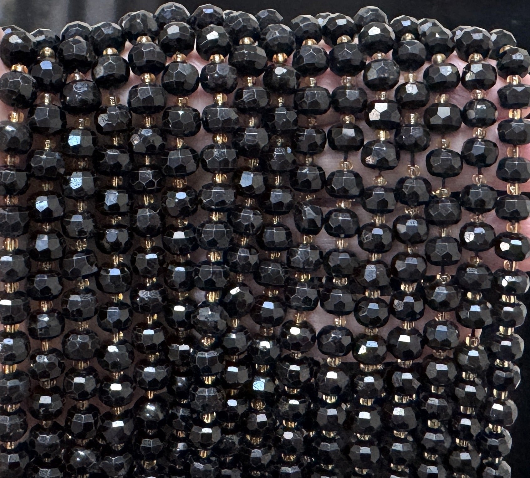 Black Tourmaline 6x8mm faceted rondelle gemstone beads 38cm strand - Oz Beads