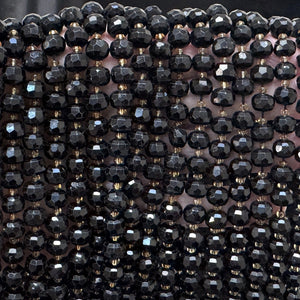 Black Tourmaline 6x8mm faceted rondelle gemstone beads 38cm strand - Oz Beads