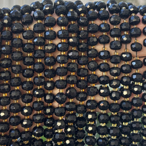 Black Tourmaline 6x8mm faceted rondelle gemstone beads 38cm strand - Oz Beads