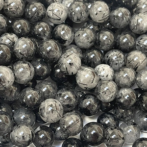 Black Tourmaline Rutilated Quartz 10mm round natural gemstone beads 15" strand - Oz Beads 