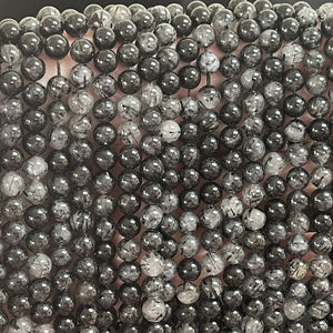 Black Tourmaline Rutilated Quartz 6mm round natural gemstone beads 15" strand - Oz Beads 