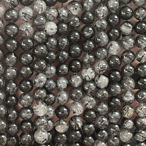 Black Tourmaline Rutilated Quartz 6mm round natural gemstone beads 15" strand - Oz Beads 