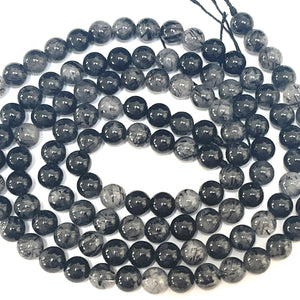 Black Tourmaline Rutilated Quartz 6mm round natural gemstone beads 15" strand - Oz Beads 