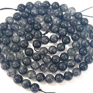 Black Tourmaline Rutilated Quartz 8mm round natural gemstone beads 15.5" strand - Oz Beads 