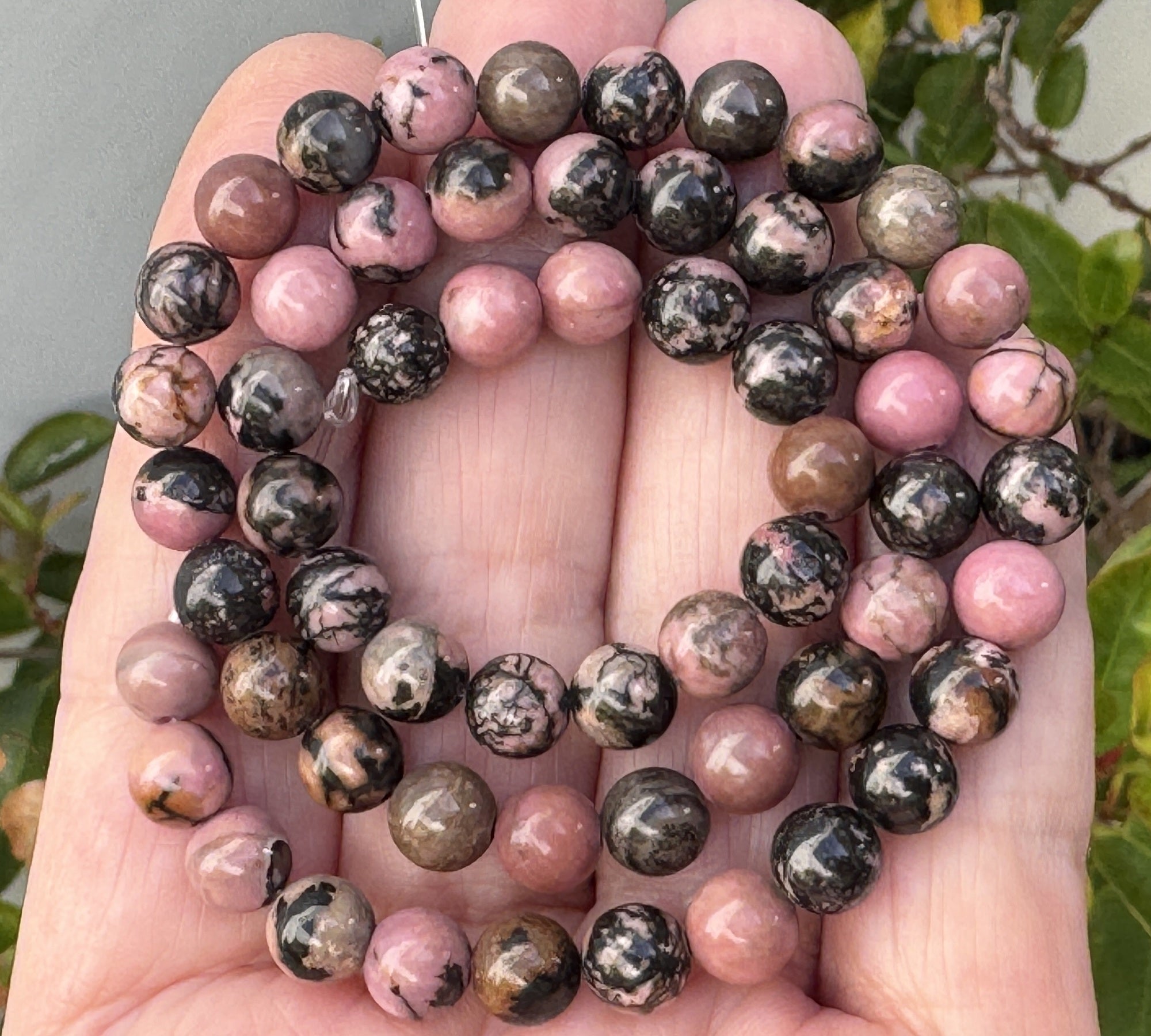 Black Veined Rhodonite 6mm round ball beads 15" strand - Oz Beads 