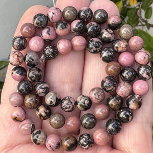 Black Veined Rhodonite 6mm round ball beads 15" strand - Oz Beads 