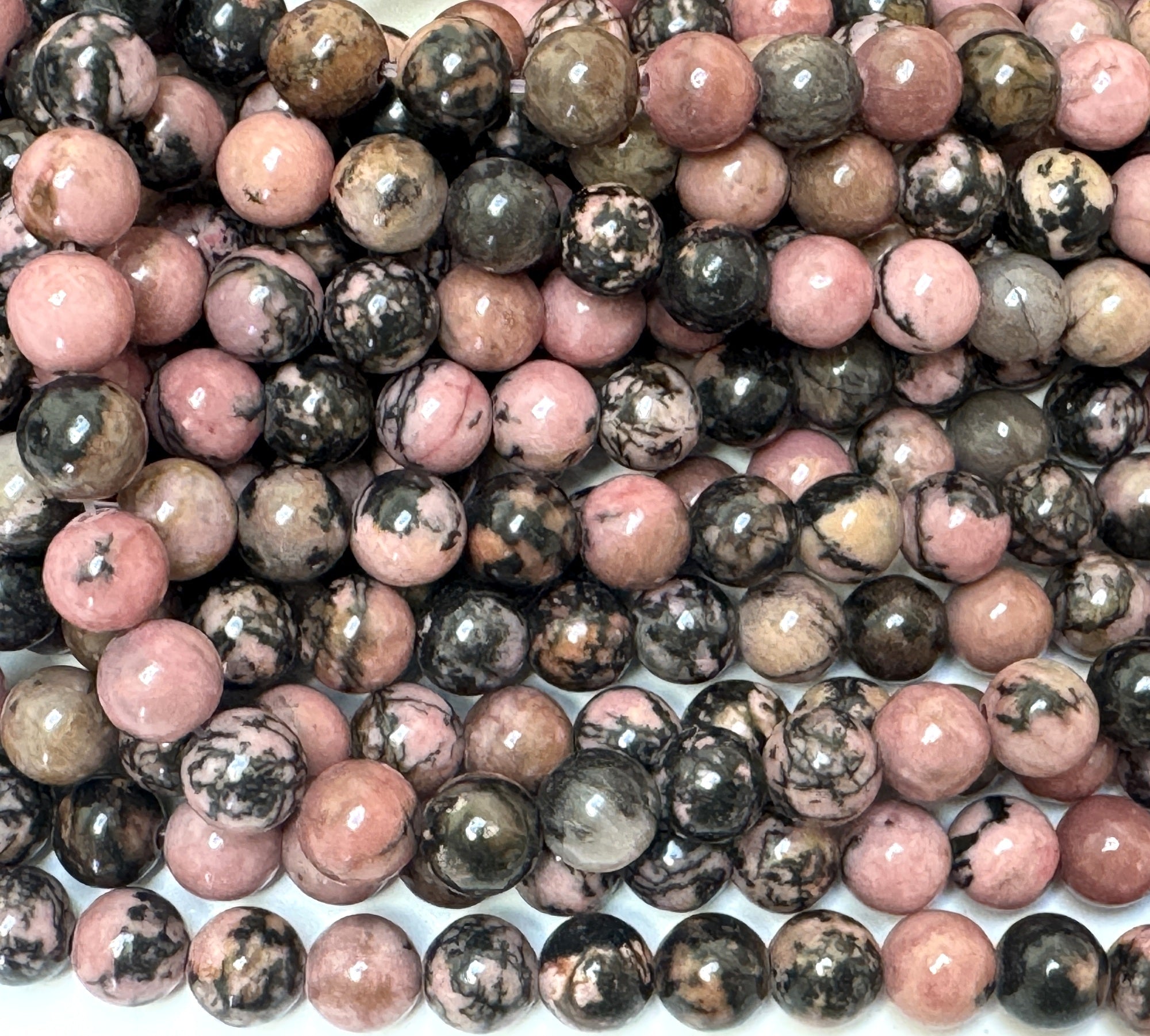 Black Veined Rhodonite 6mm round ball beads 15" strand - Oz Beads 