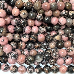 Black Veined Rhodonite 6mm round ball beads 15" strand - Oz Beads 