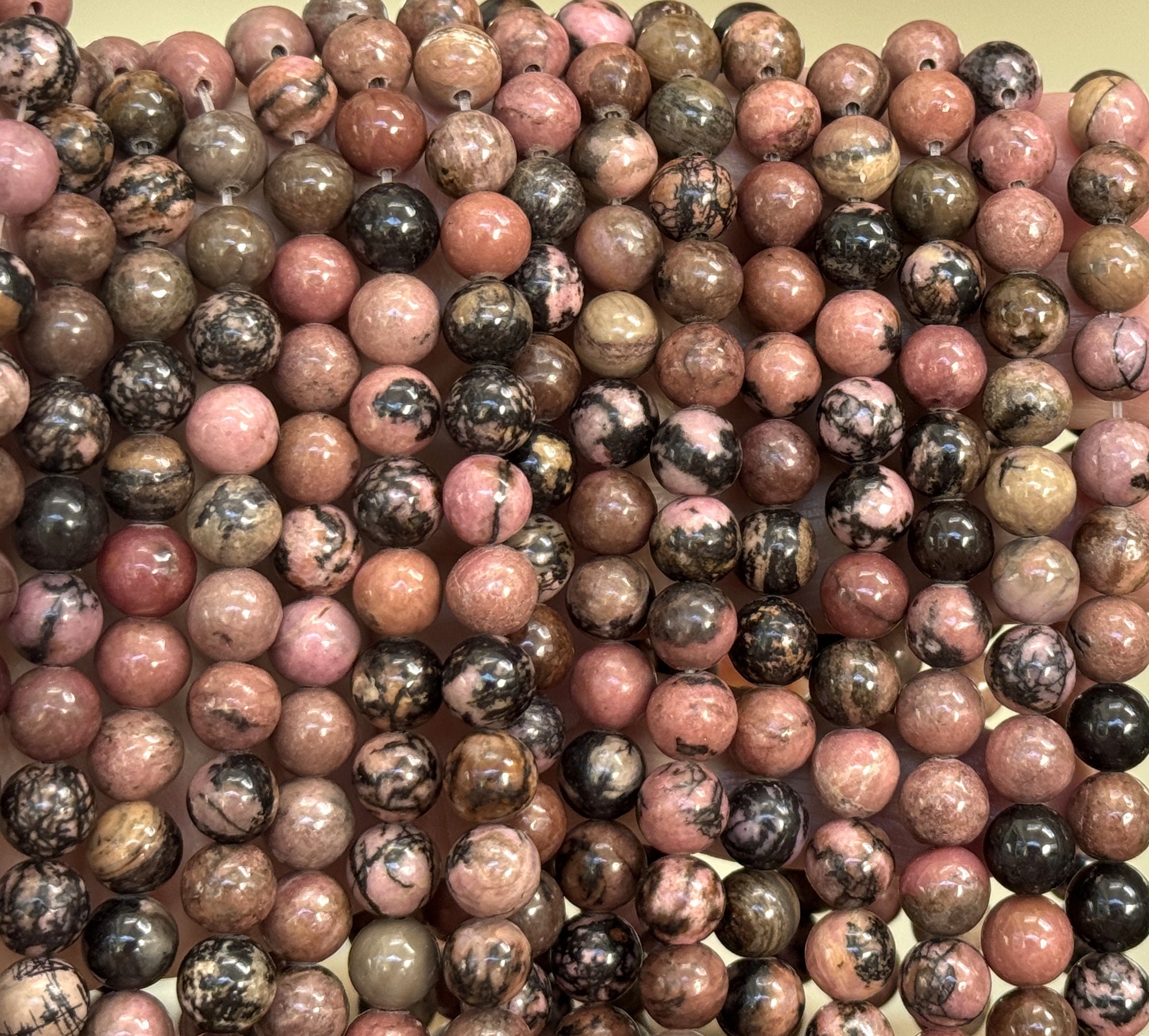 Black Veined Rhodonite 8mm round natural gemstone beads 15" strand - Oz Beads 
