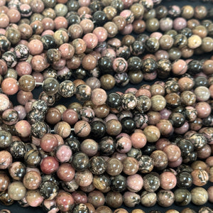 Black Veined Rhodonite 8mm round natural gemstone beads 15" strand - Oz Beads 