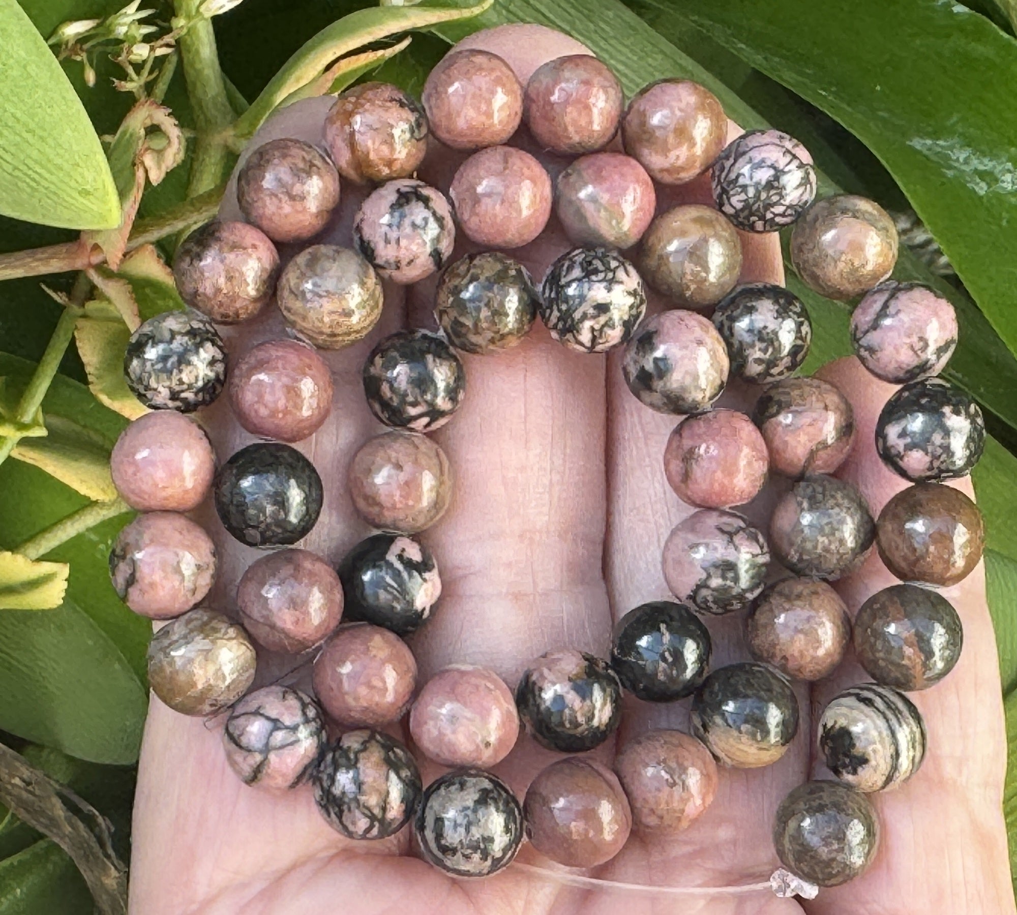 Black Veined Rhodonite 8mm round natural gemstone beads 15" strand - Oz Beads 