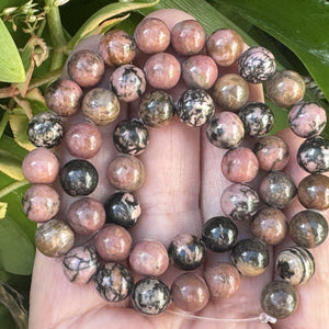 Black Veined Rhodonite 8mm round natural gemstone beads 15" strand - Oz Beads 