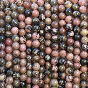 Black Veined Rhodonite 8mm round natural gemstone beads 15" strand - Oz Beads 