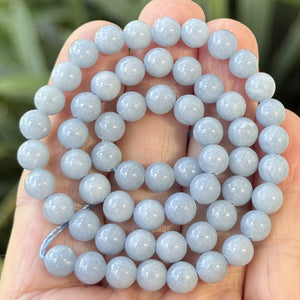 Blue Angelite 6mm round gemstone beads 15.5" strand - Oz Beads 