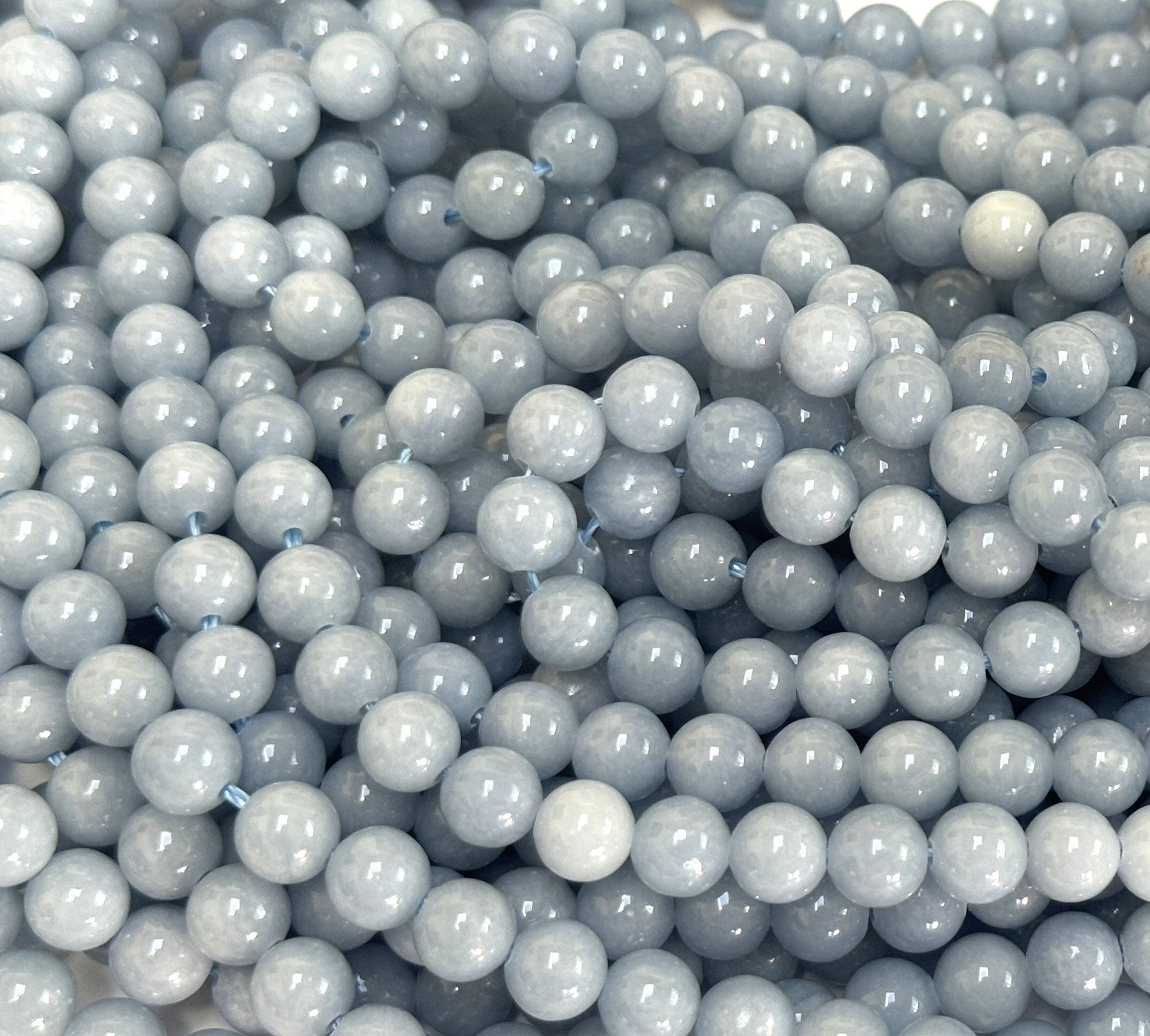 Blue Angelite 6mm round gemstone beads 15.5" strand - Oz Beads 