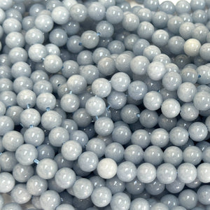 Blue Angelite 6mm round gemstone beads 15.5" strand - Oz Beads 