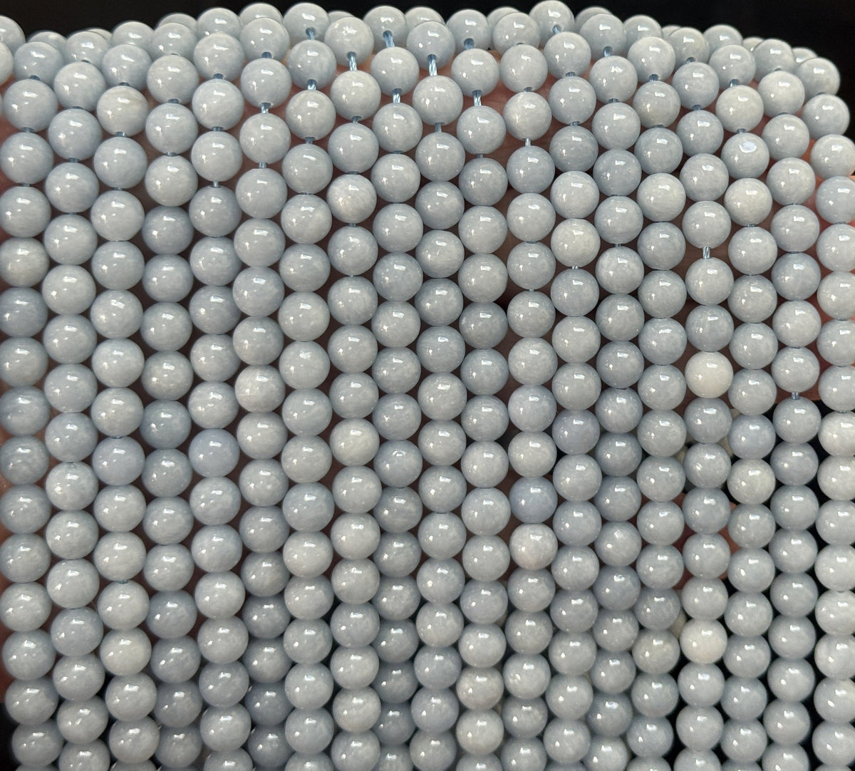 Blue Angelite 6mm round gemstone beads 15.5" strand - Oz Beads 