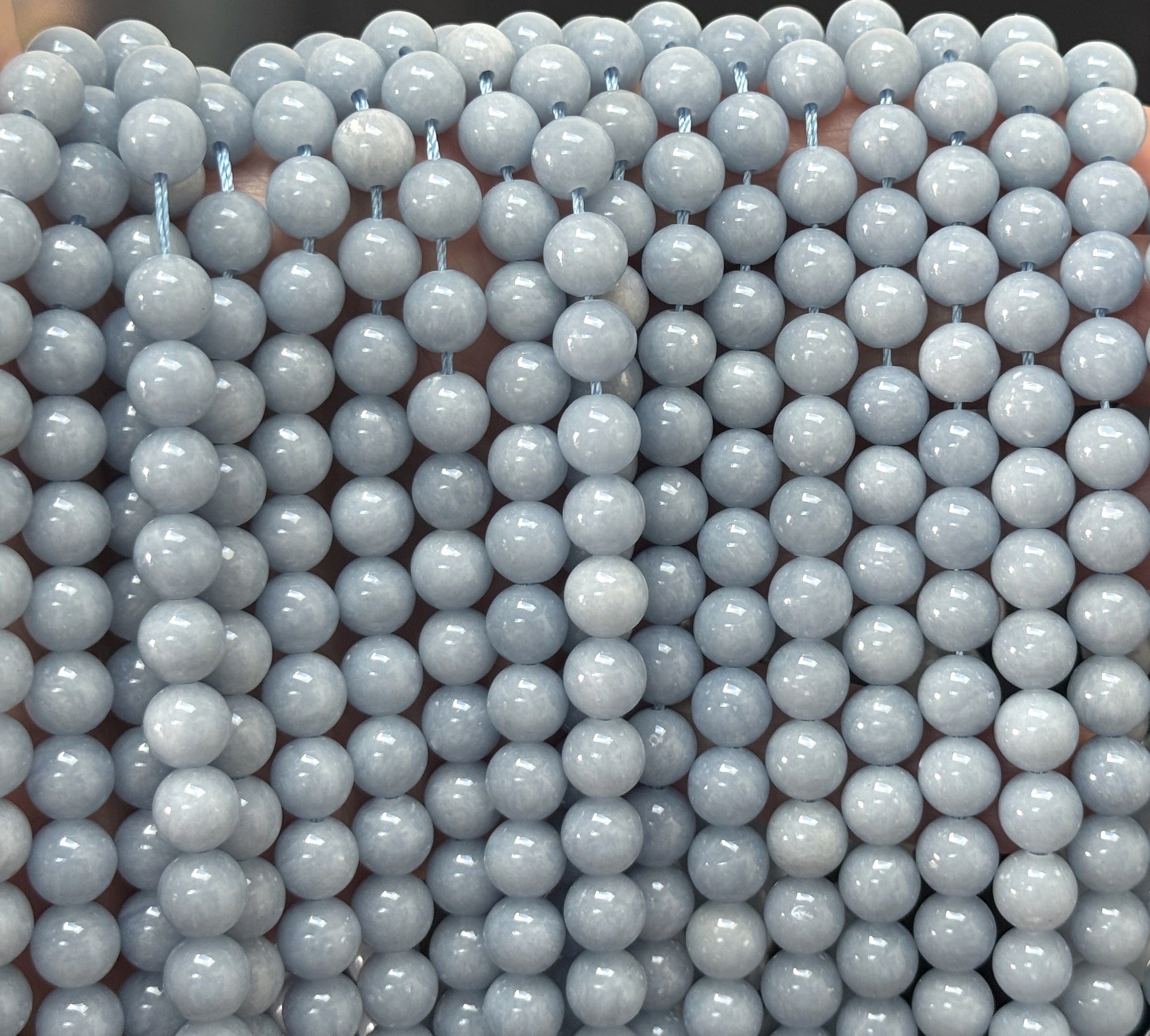 Blue Angelite 8mm round natural gemstone beads 38cm strand - Oz Beads 