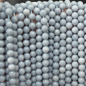 Blue Angelite 8mm round natural gemstone beads 38cm strand - Oz Beads 